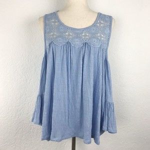 Time And Tru Babydoll Cold Shoulder Bell Sleeves Blue Lace Relaxed Flowy Fit 10